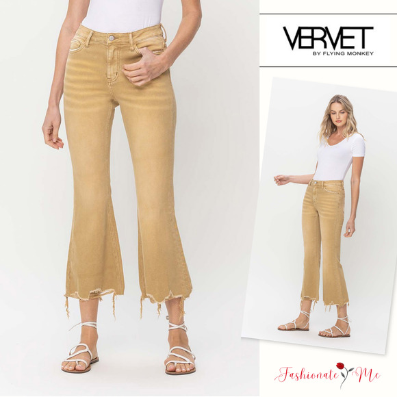 VERVET Croissant Vintage High Rise Raw Hem Detail Flare Jeans - Picture 1 of 9